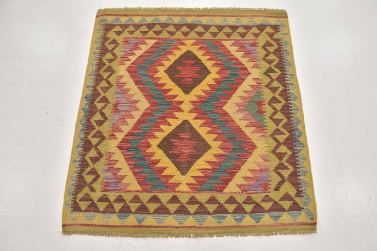 Detail image of 3' 3 x 3' 6 Hand Woven Kilim Maymana Wool Square Rug