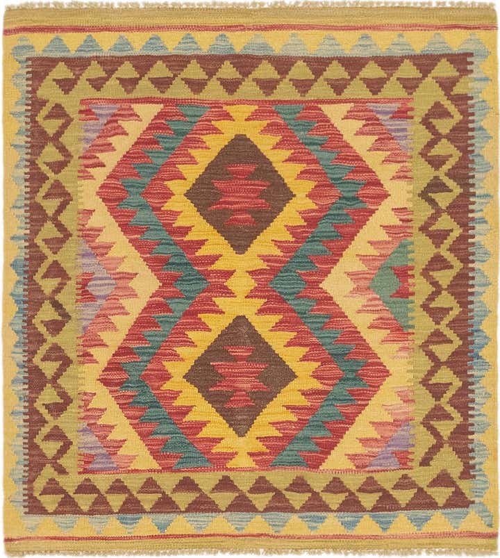 3' 3 x 3' 6 Hand Woven Kilim Maymana Wool Square Rug