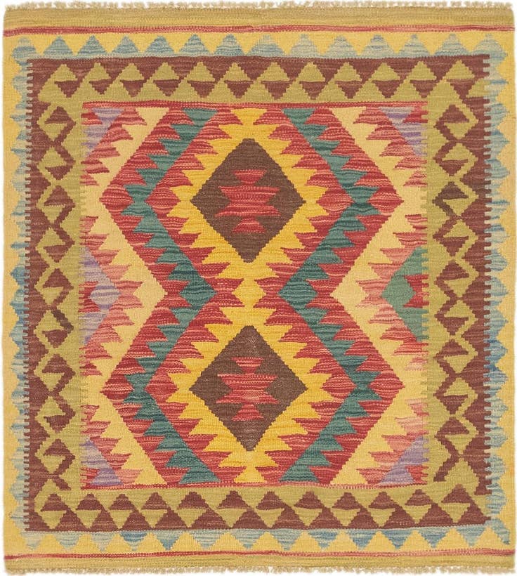 Detail image of 3' 3 x 3' 6 Hand Woven Kilim Maymana Wool Square Rug