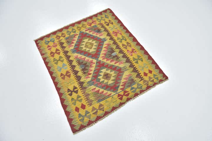 3' x 3' 5 Hand Woven Kilim Maymana Wool Square Rug