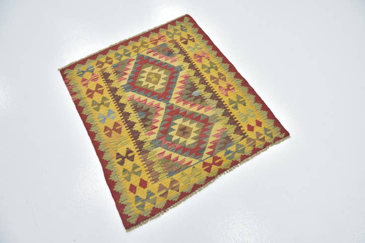 Detail image of 3' x 3' 5 Hand Woven Kilim Maymana Wool Square Rug