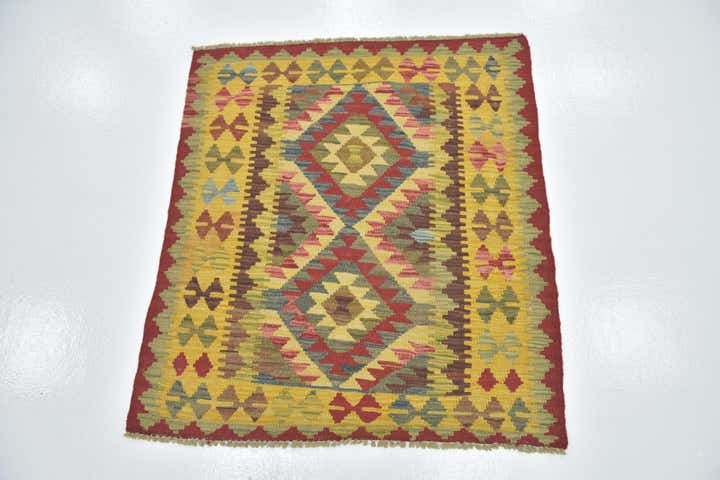 3' x 3' 5 Hand Woven Kilim Maymana Wool Square Rug