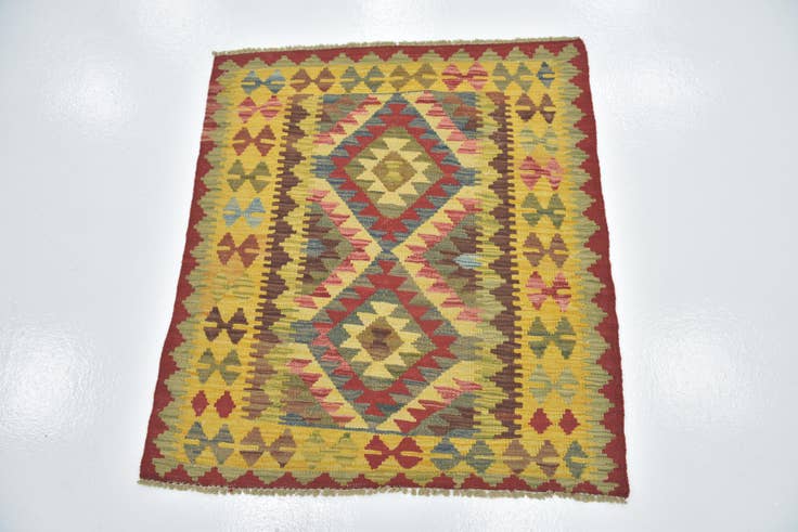 Detail image of 3' x 3' 5 Hand Woven Kilim Maymana Wool Square Rug