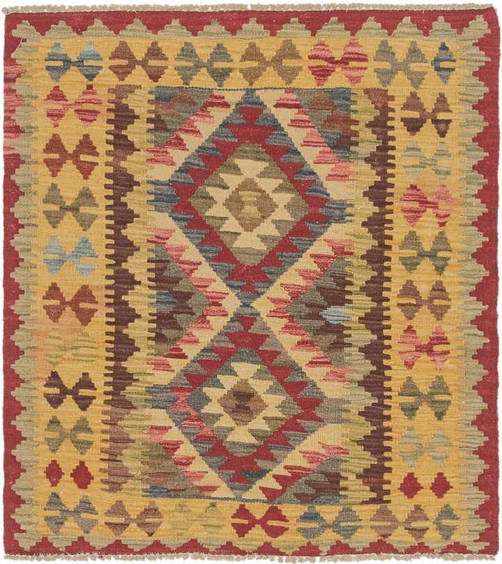 3' x 3' 5 Hand Woven Kilim Maymana Wool Square Rug