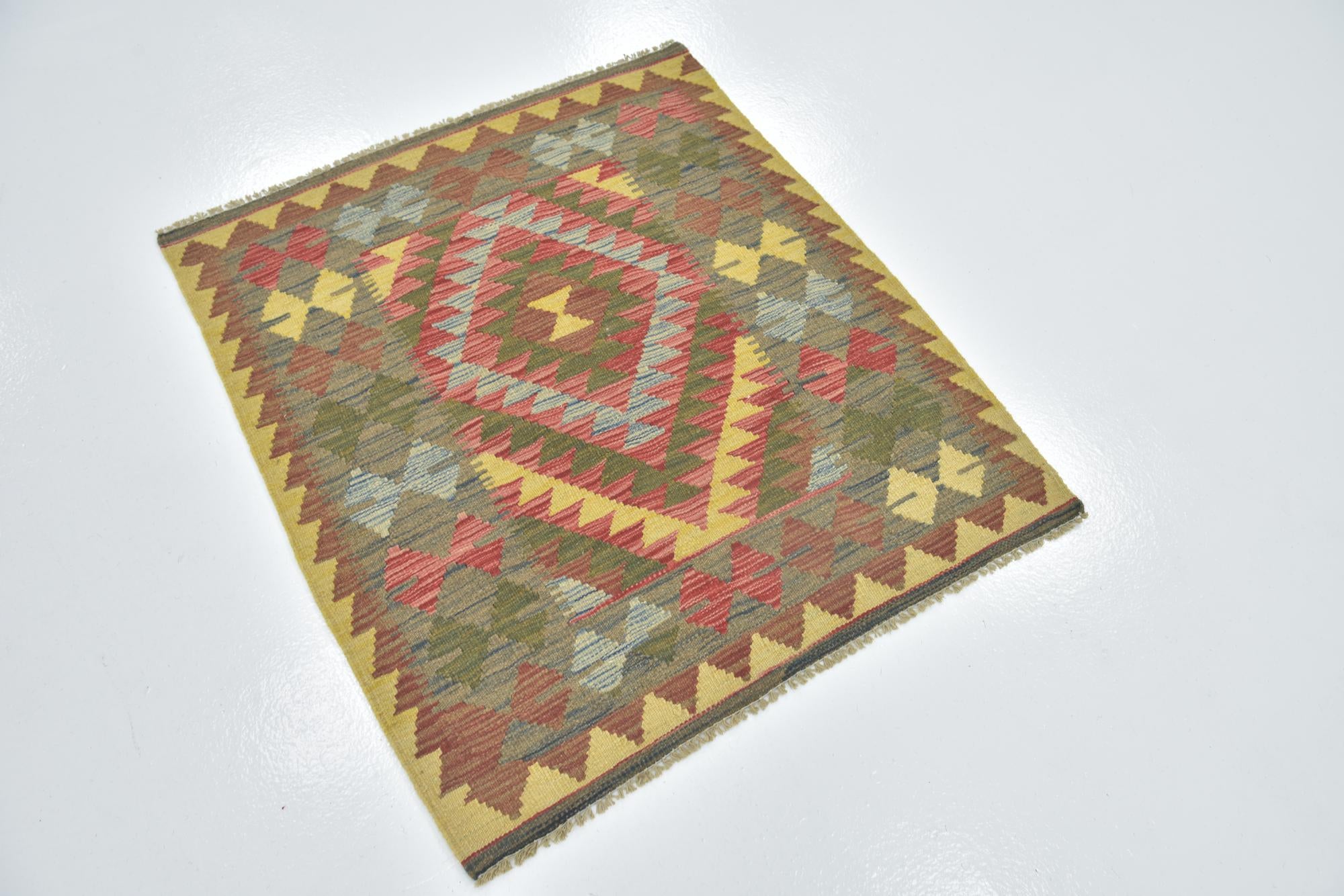 3' 2 x 3' 7 Hand Woven Kilim Maymana Wool Square Rug