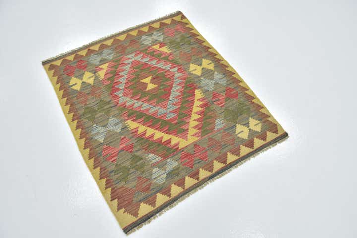 3' 2 x 3' 7 Hand Woven Kilim Maymana Wool Square Rug