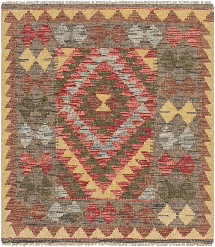 3' 2 x 3' 7 Hand Woven Kilim Maymana Wool Square Rug