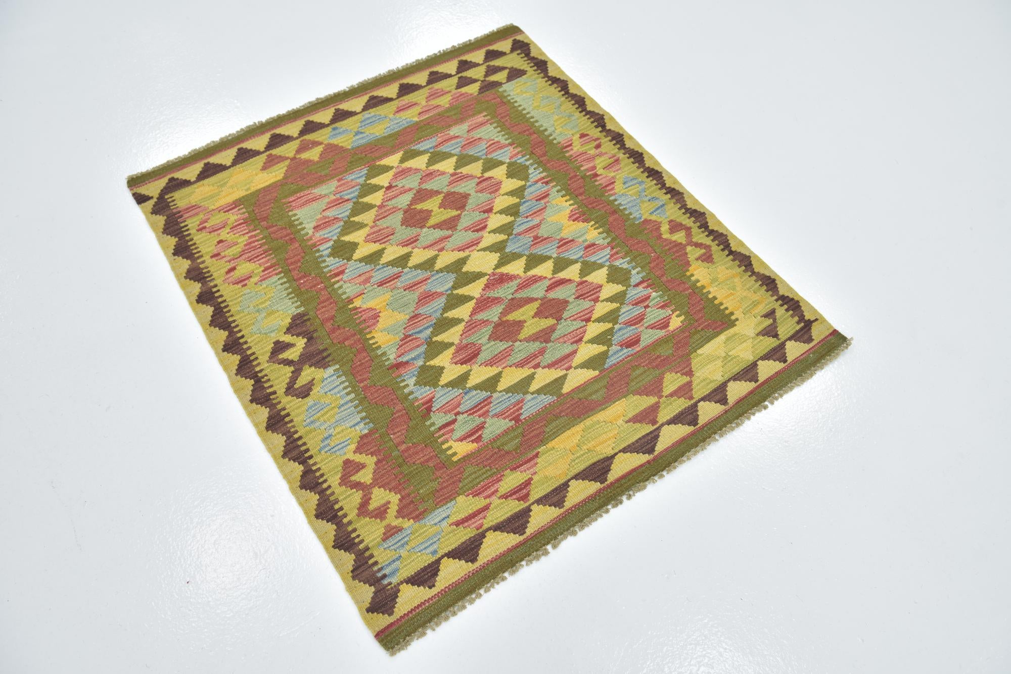 3' 3 x 3' 8 Hand Woven Kilim Maymana Wool Square Rug