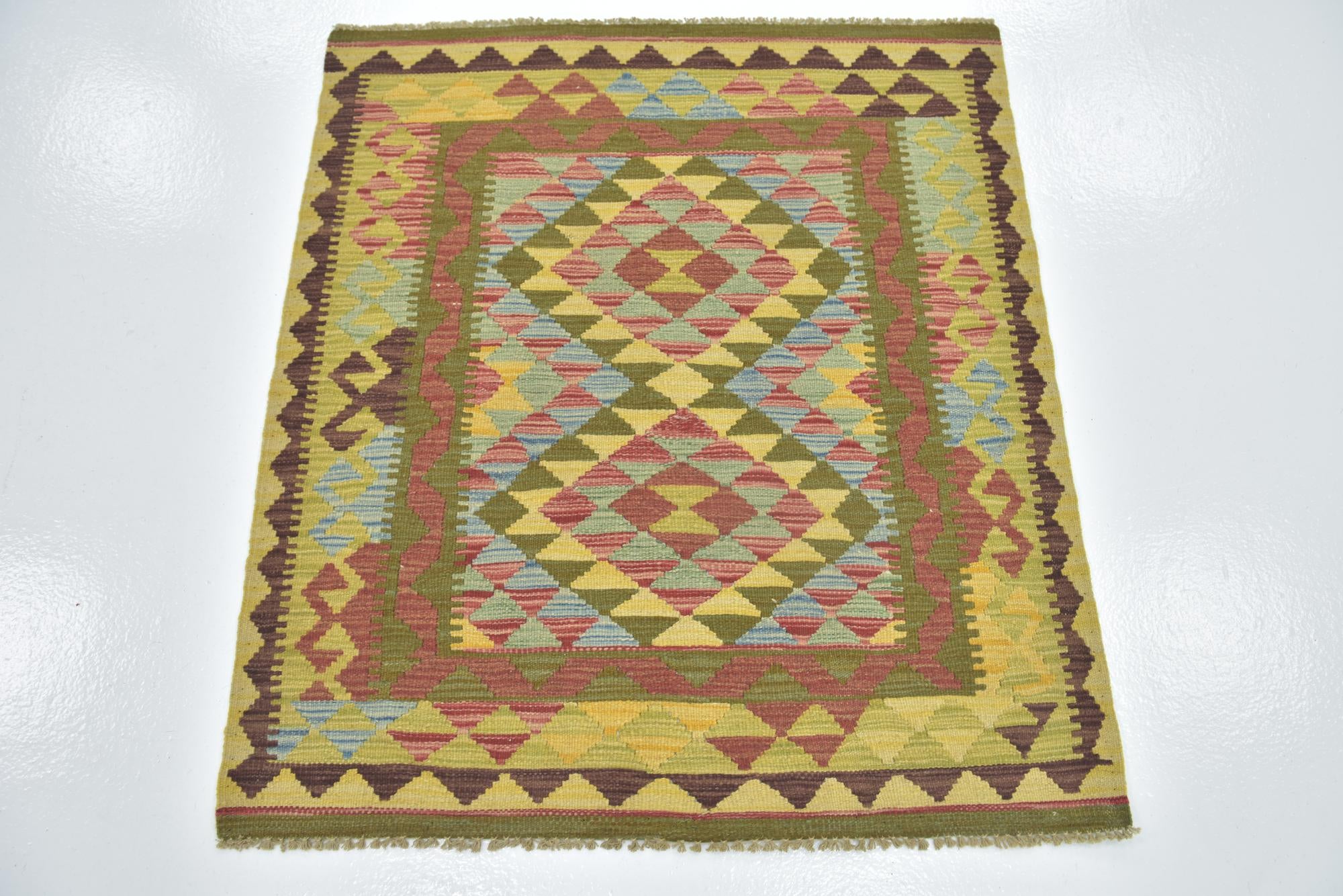 3' 3 x 3' 8 Hand Woven Kilim Maymana Wool Square Rug