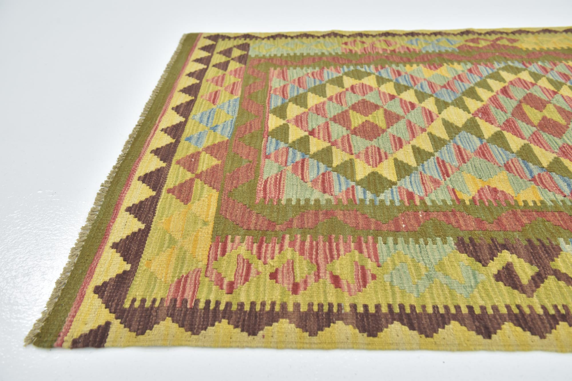 3' 3 x 3' 8 Hand Woven Kilim Maymana Wool Square Rug