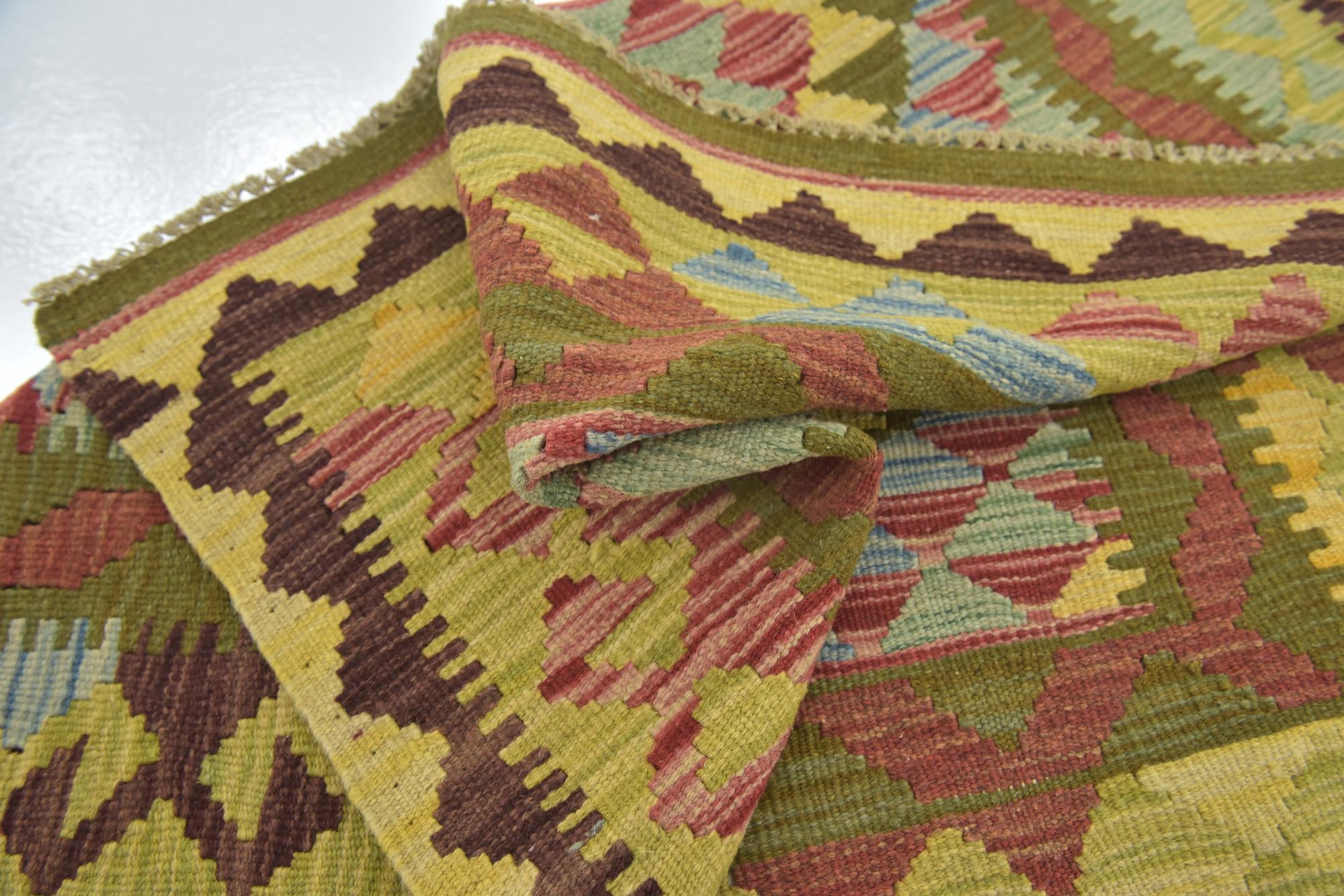 3' 3 x 3' 8 Hand Woven Kilim Maymana Wool Square Rug