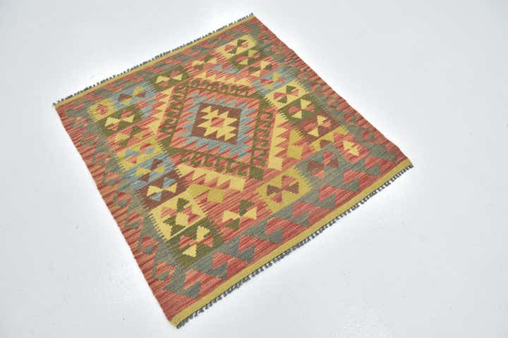 3' 4 x 3' 5 Hand Woven Kilim Maymana Wool Square Rug
