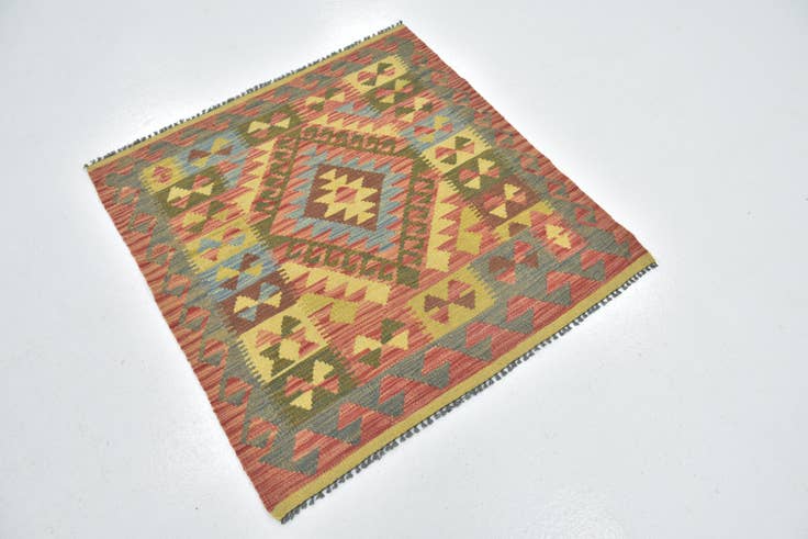 Detail image of 3' 4 x 3' 5 Hand Woven Kilim Maymana Wool Square Rug