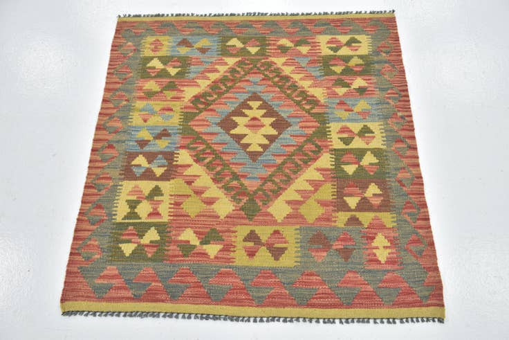 Detail image of 3' 4 x 3' 5 Hand Woven Kilim Maymana Wool Square Rug