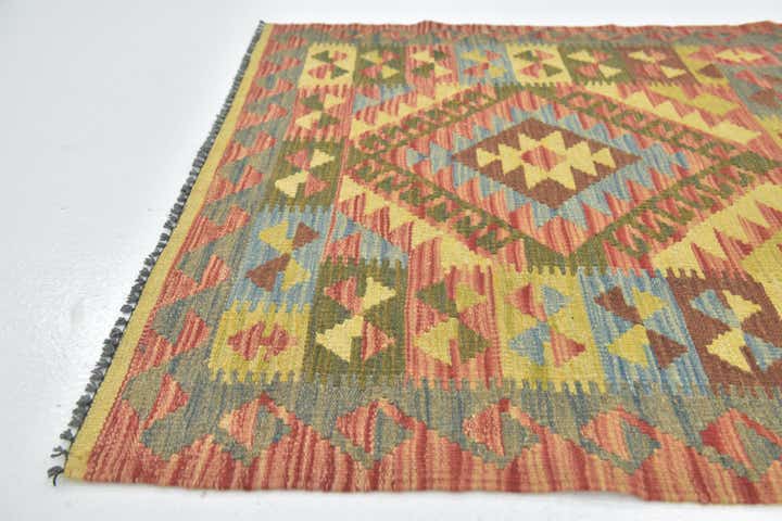 3' 4 x 3' 5 Hand Woven Kilim Maymana Wool Square Rug