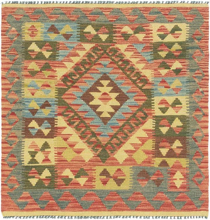 3' 4 x 3' 5 Hand Woven Kilim Maymana Wool Square Rug