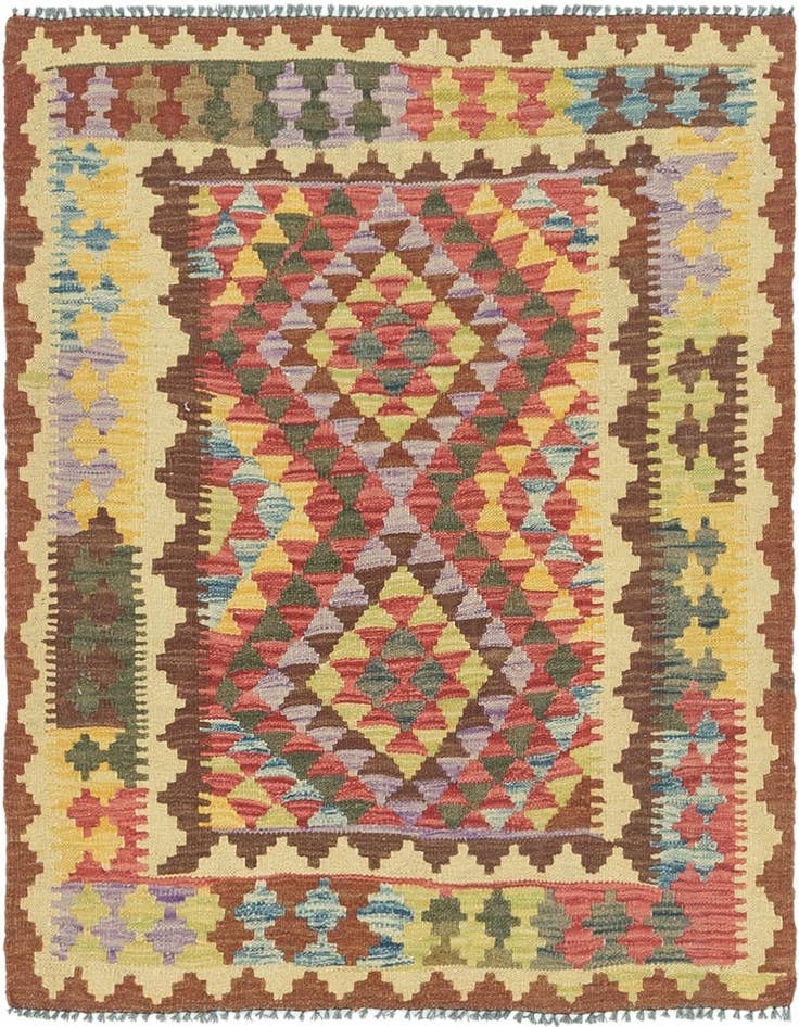 Detail image of 3' 3 x 3' 7 Hand Woven Kilim Maymana Wool Square Rug