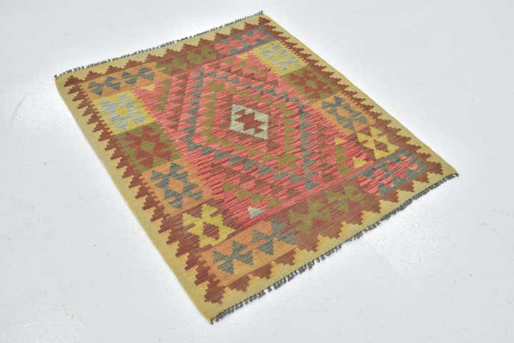 3' 2 x 3' 7 Hand Woven Kilim Maymana Wool Square Rug