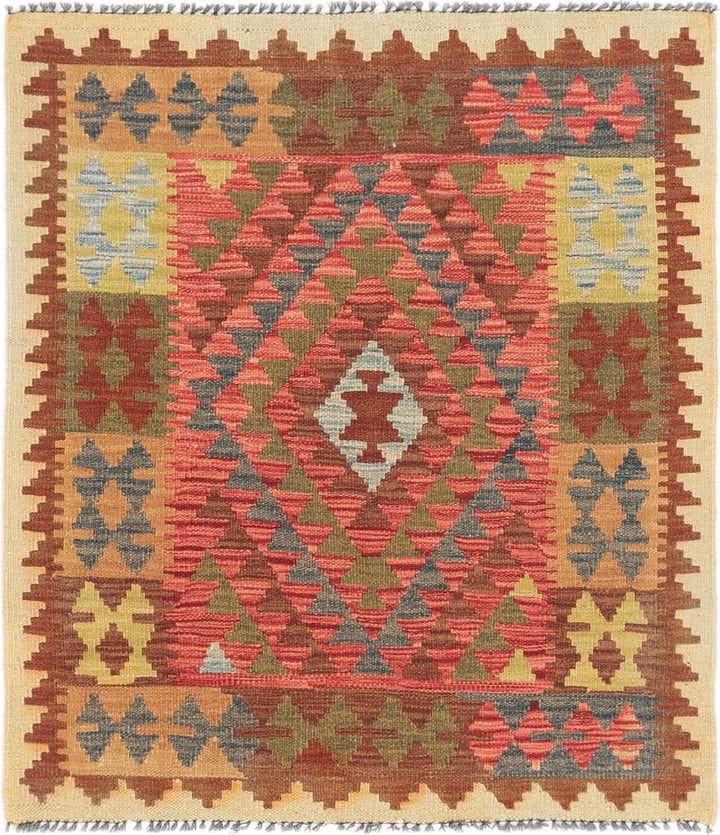 3' 2 x 3' 7 Hand Woven Kilim Maymana Wool Square Rug
