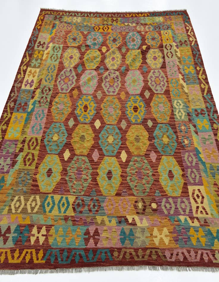 Detail image of 7' x 8' 2 Hand Woven Kilim Maymana Wool Square Rug