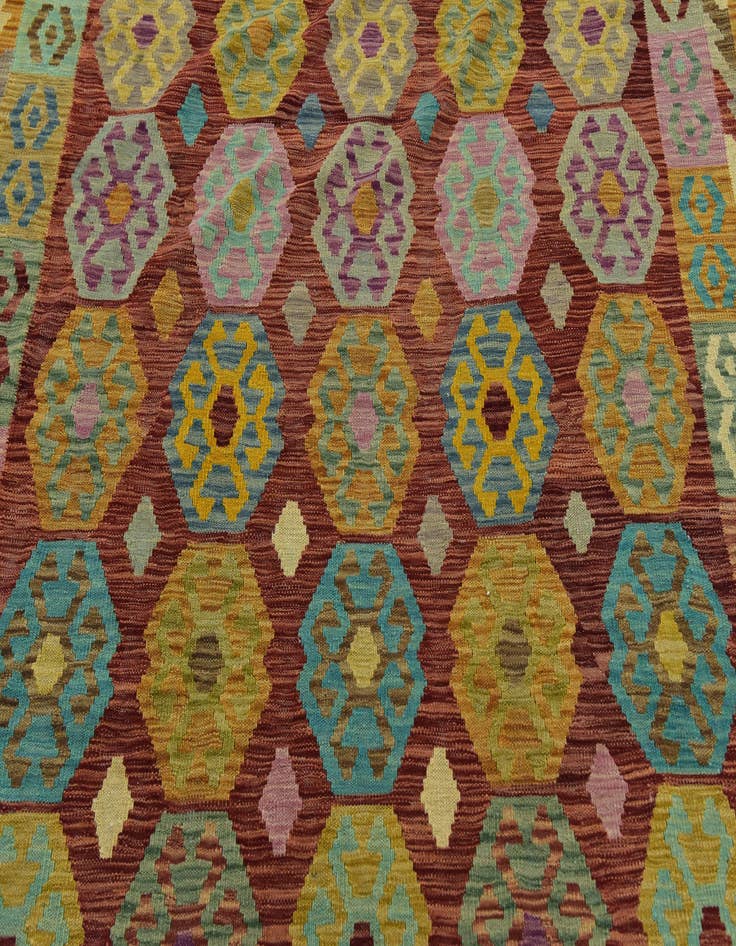 Detail image of 7' x 8' 2 Hand Woven Kilim Maymana Wool Square Rug