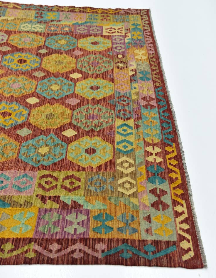 Detail image of 7' x 8' 2 Hand Woven Kilim Maymana Wool Square Rug
