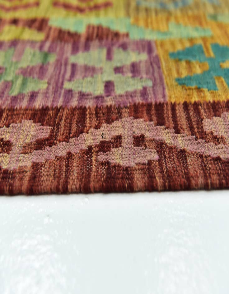 Detail image of 7' x 8' 2 Hand Woven Kilim Maymana Wool Square Rug
