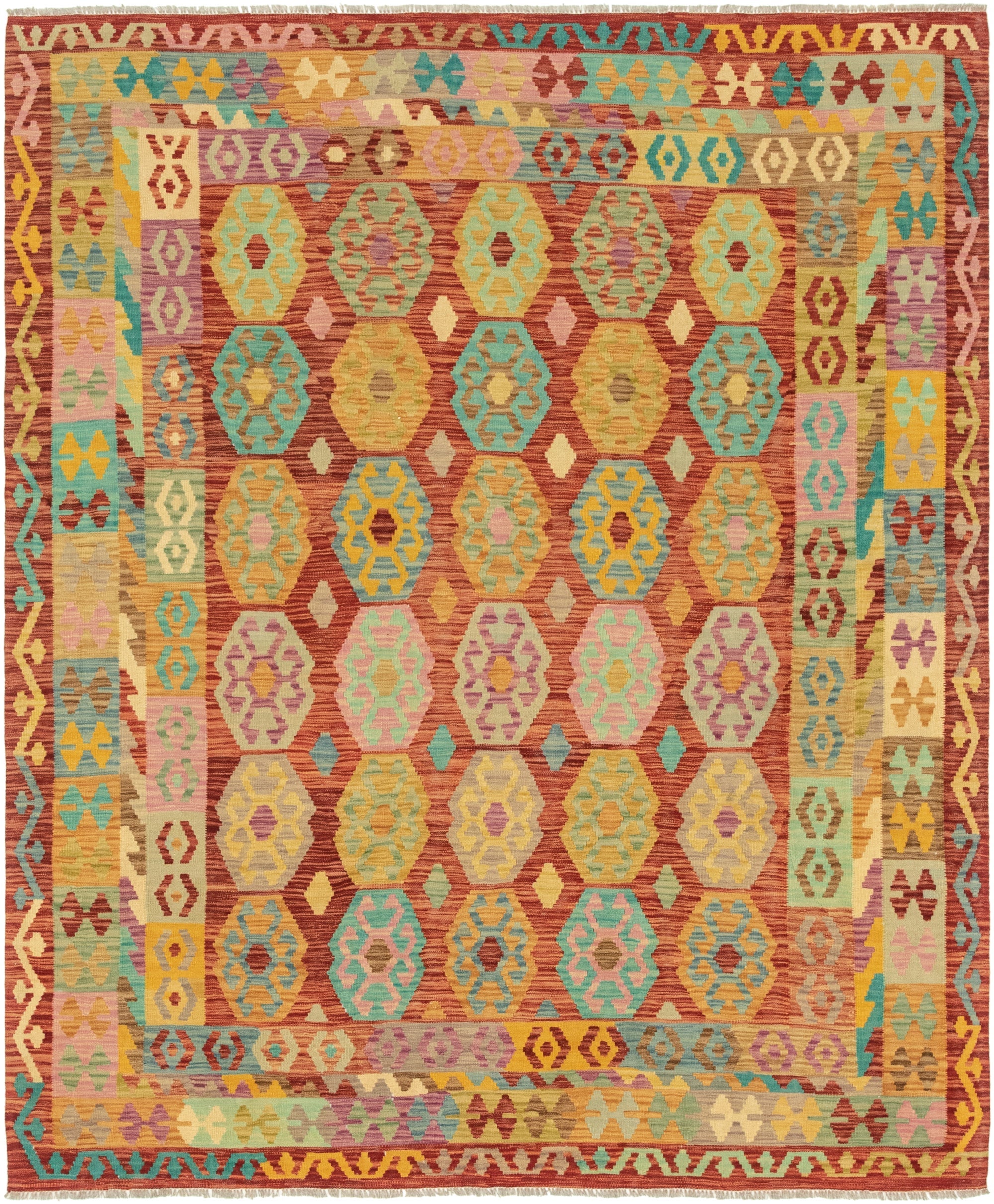 7' x 8' 2 Hand Woven Kilim Maymana Wool Square Rug