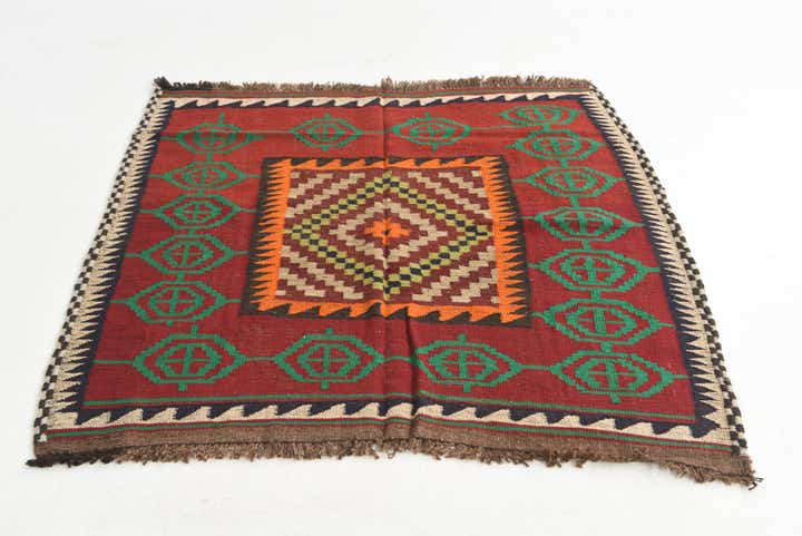 4' 4 x 4' 4 Hand Woven Kilim Maymana Wool Square Rug