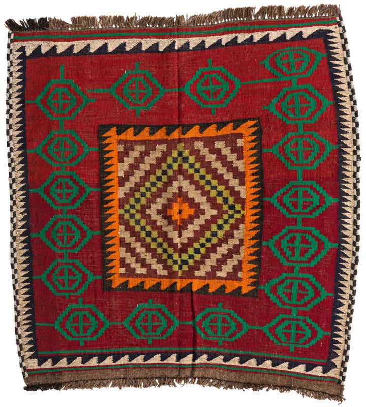 4' 4 x 4' 4 Hand Woven Kilim Maymana Wool Square Rug