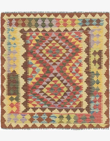 3' 3 x 3' 7 Hand Woven Kilim Maymana Wool Square Rug