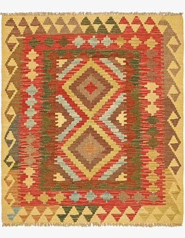3' 1 x 3' 6 Hand Woven Kilim Maymana Wool Square Rug