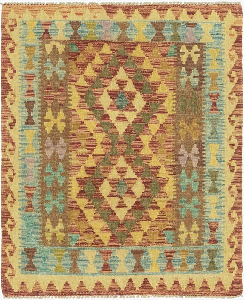 3' x 3' 8  Hand Woven Kilim Maymana Wool Square Rug