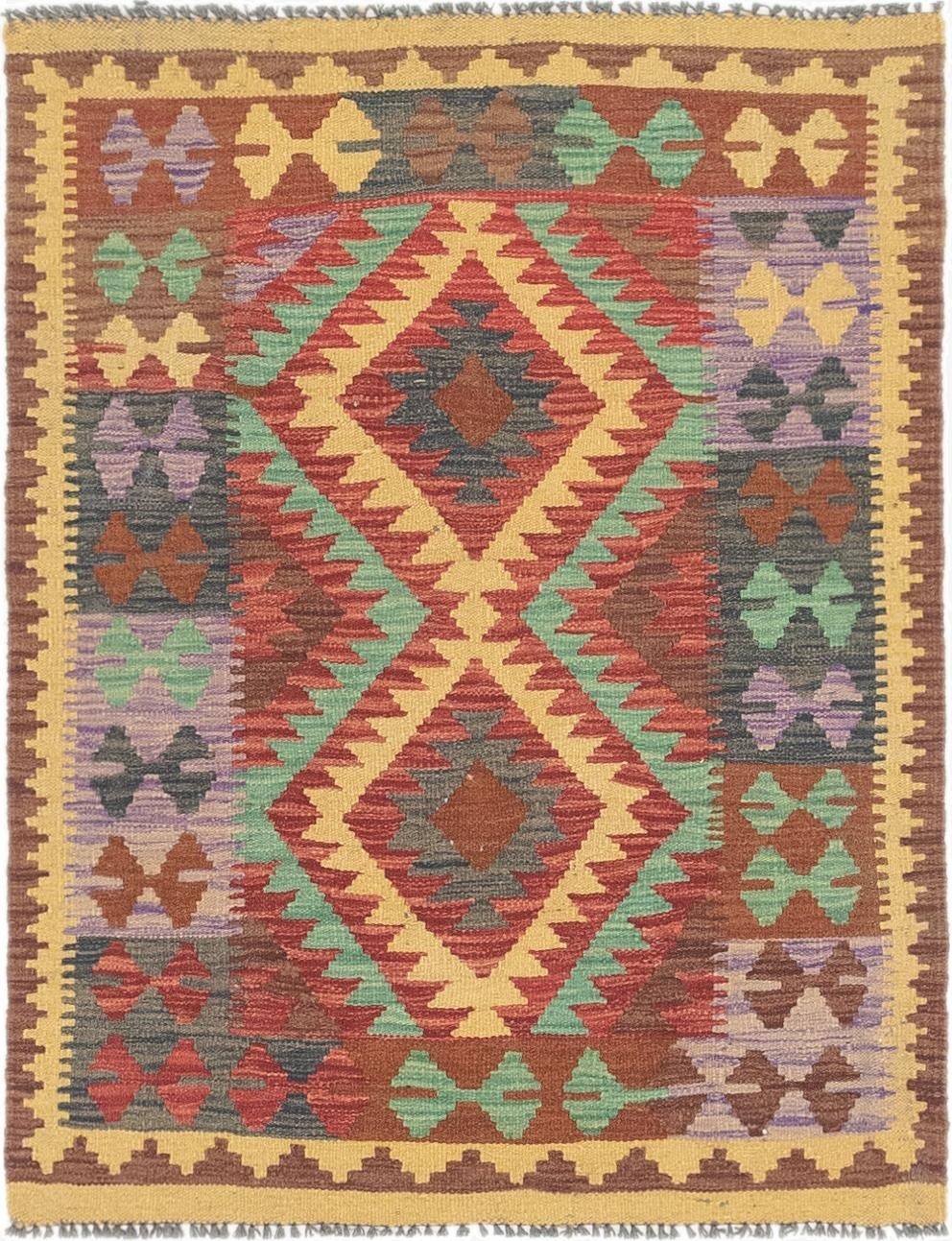 3' x 3' 10  Hand Woven Kilim Maymana Wool Square Rug