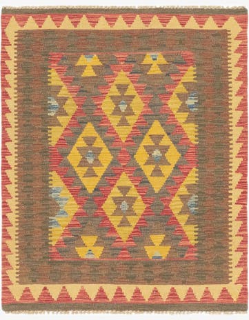 3' 2 x 3' 10 Hand Woven Kilim Maymana Wool Square Rug