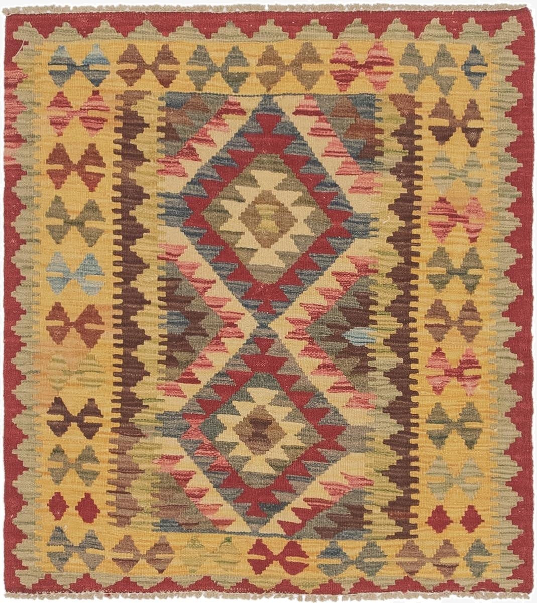 3' x 3' 5  Hand Woven Kilim Maymana Wool Square Rug
