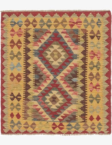 3' x 3' 5 Hand Woven Kilim Maymana Wool Square Rug