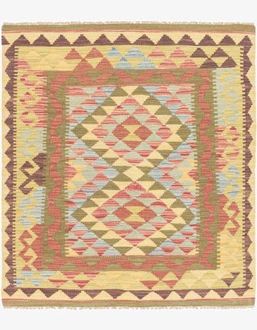 3' 3 x 3' 8 Hand Woven Kilim Maymana Wool Square Rug