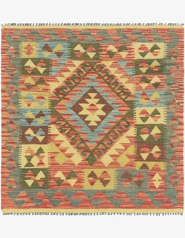 3' 4 x 3' 5 Hand Woven Kilim Maymana Wool Square Rug