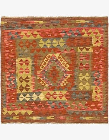 3' 3 x 3' 4 Hand Woven Kilim Maymana Wool Square Rug