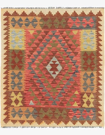 3' 2 x 3' 7 Hand Woven Kilim Maymana Wool Square Rug