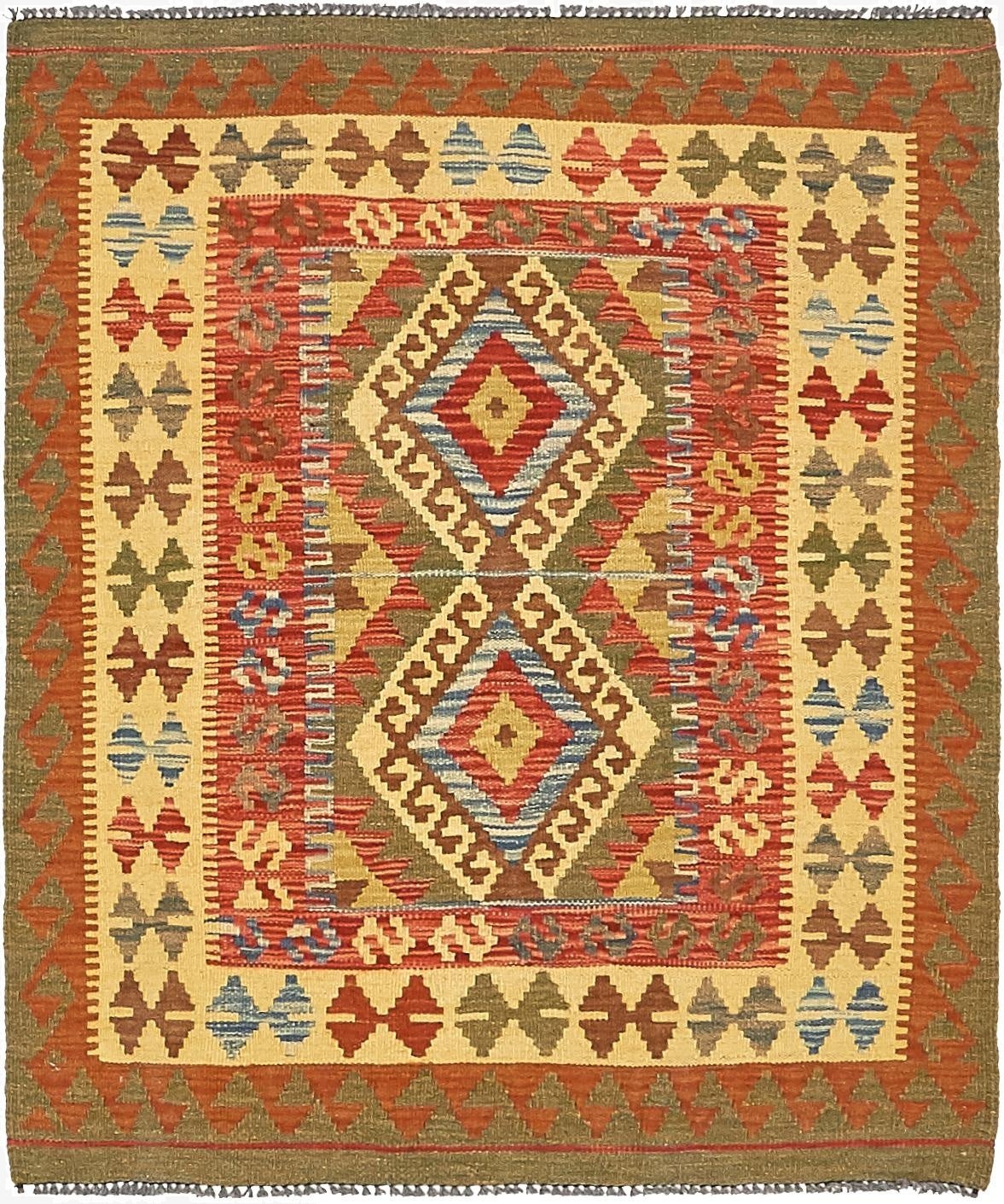 3' 2 x 3' 8  Hand Woven Kilim Maymana Wool Square Rug