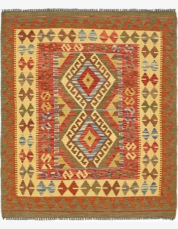3' 2 x 3' 8 Hand Woven Kilim Maymana Wool Square Rug