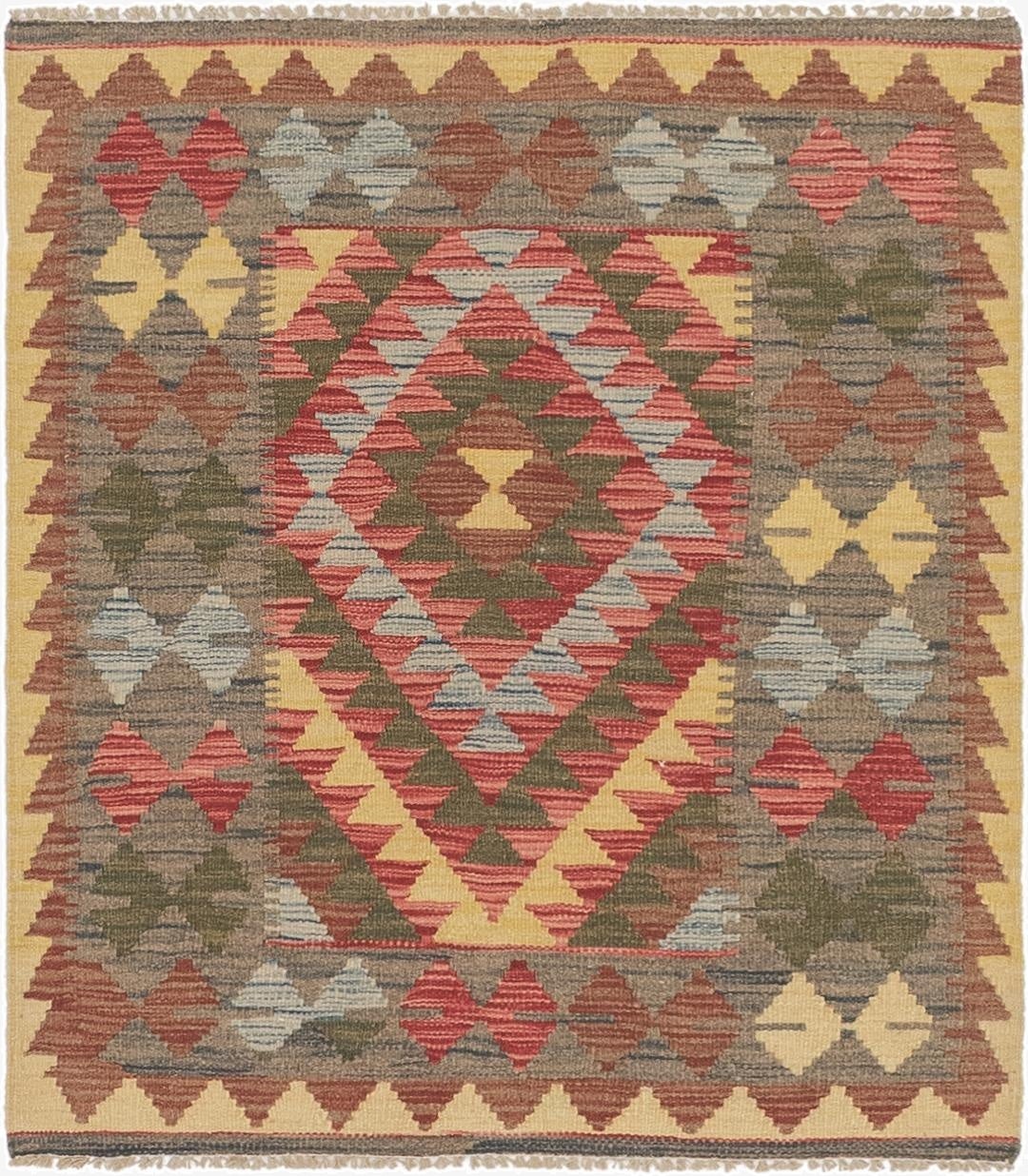 3' 2 x 3' 7  Hand Woven Kilim Maymana Wool Square Rug