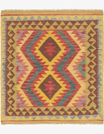 3' 3 x 3' 6 Hand Woven Kilim Maymana Wool Square Rug