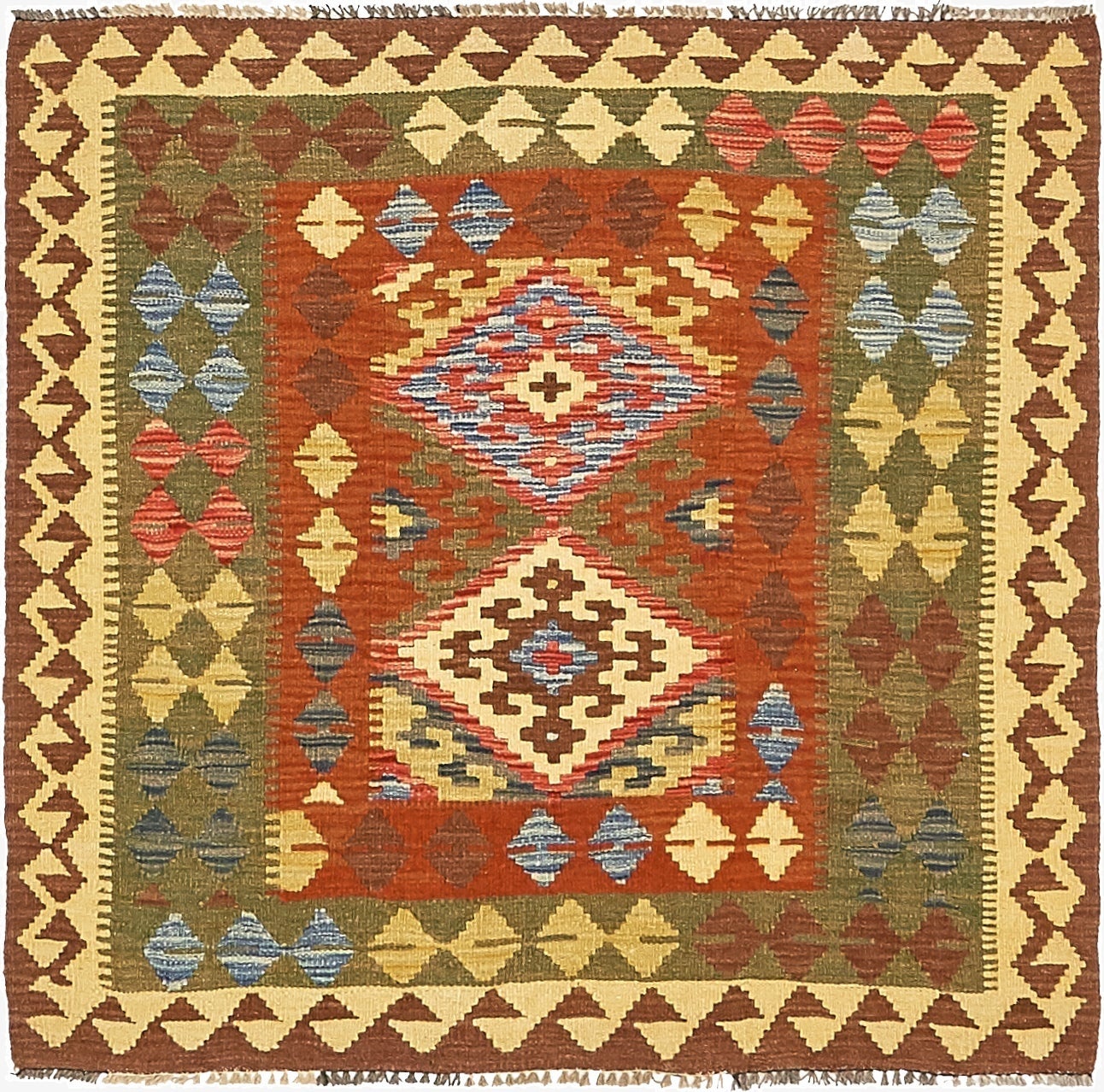 3' 4 x 3' 6  Hand Woven Kilim Maymana Wool Square Rug