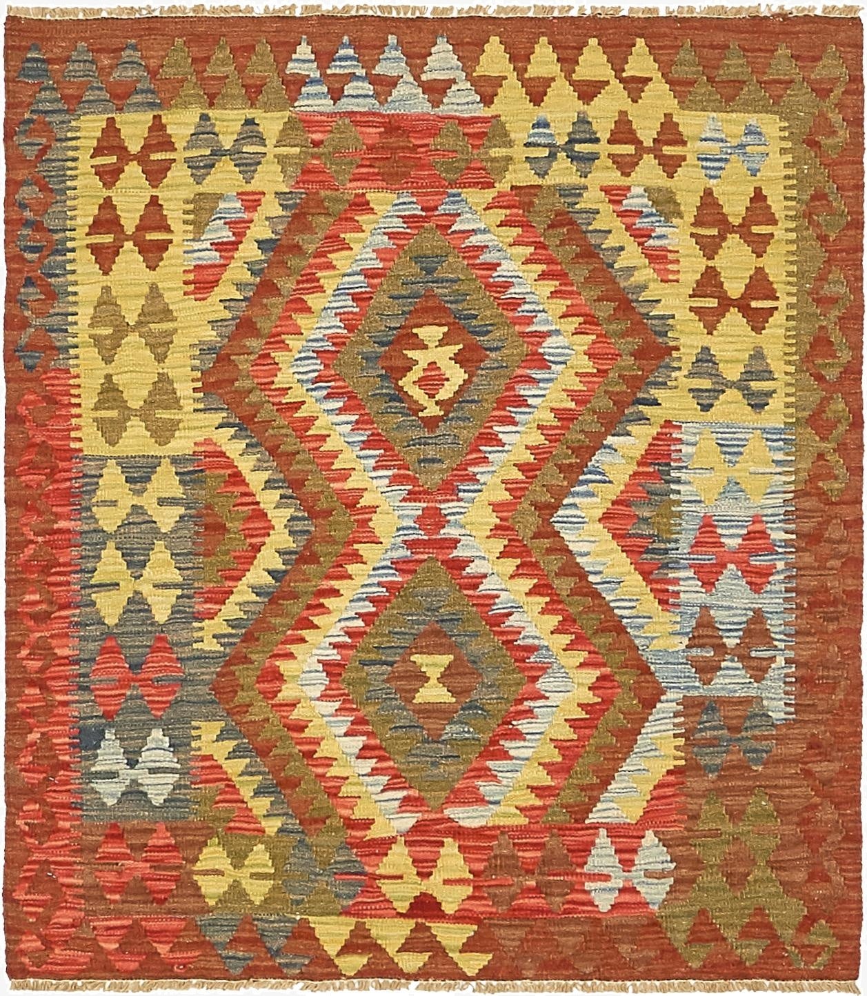 3' 4 x 3' 10  Hand Woven Kilim Maymana Wool Square Rug