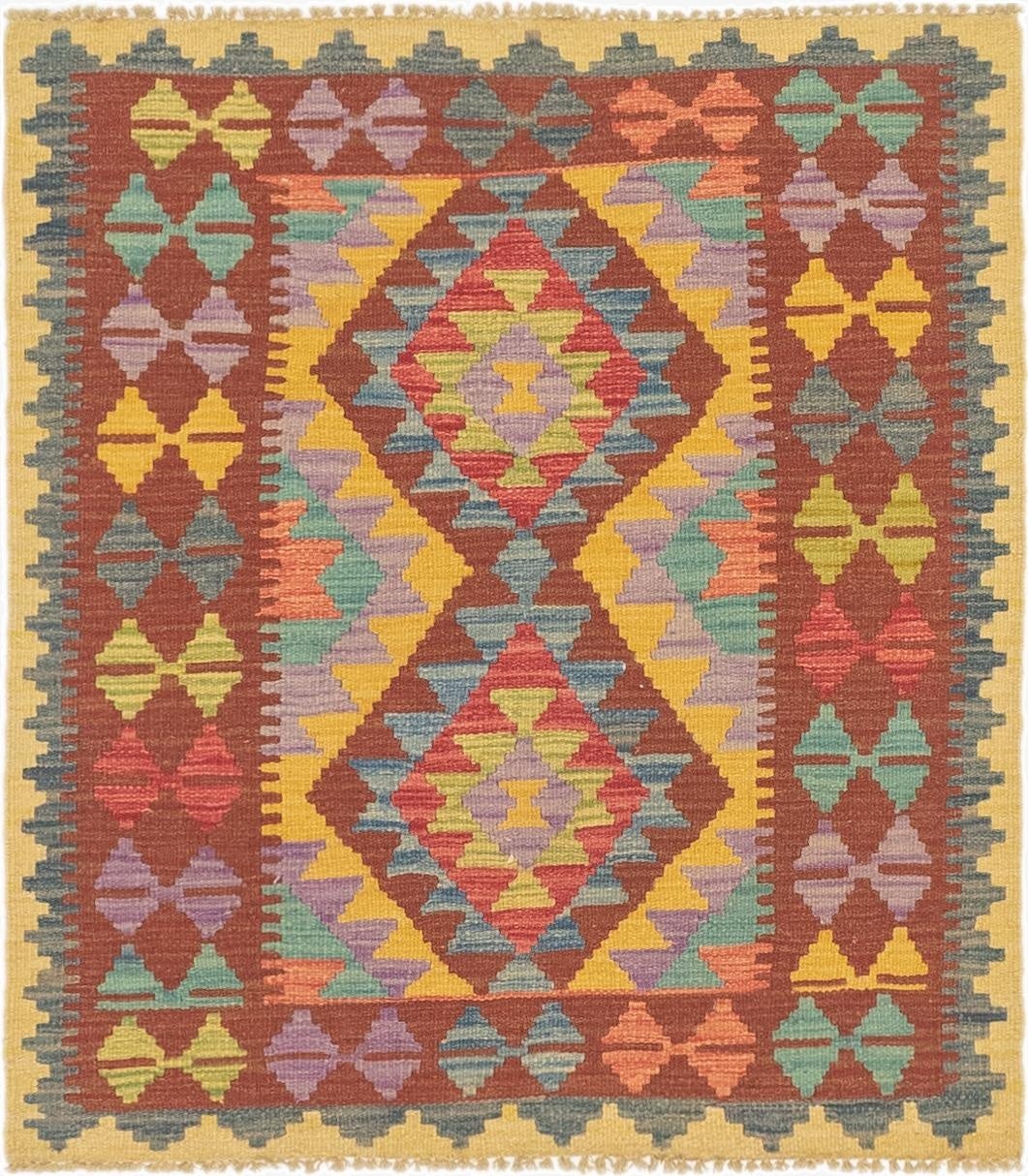 3' 2 x 3' 6  Hand Woven Kilim Maymana Wool Square Rug