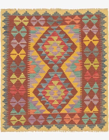 3' 2 x 3' 6 Hand Woven Kilim Maymana Wool Square Rug