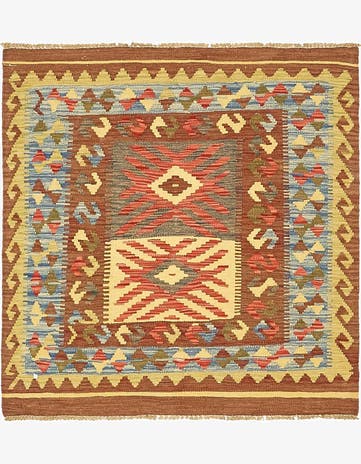 3' 5 x 3' 6 Hand Woven Kilim Maymana Wool Square Rug